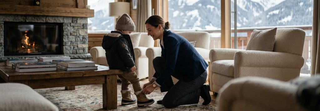 Nanny mobile accompagnant des enfants d’une famille UHNW en voyage